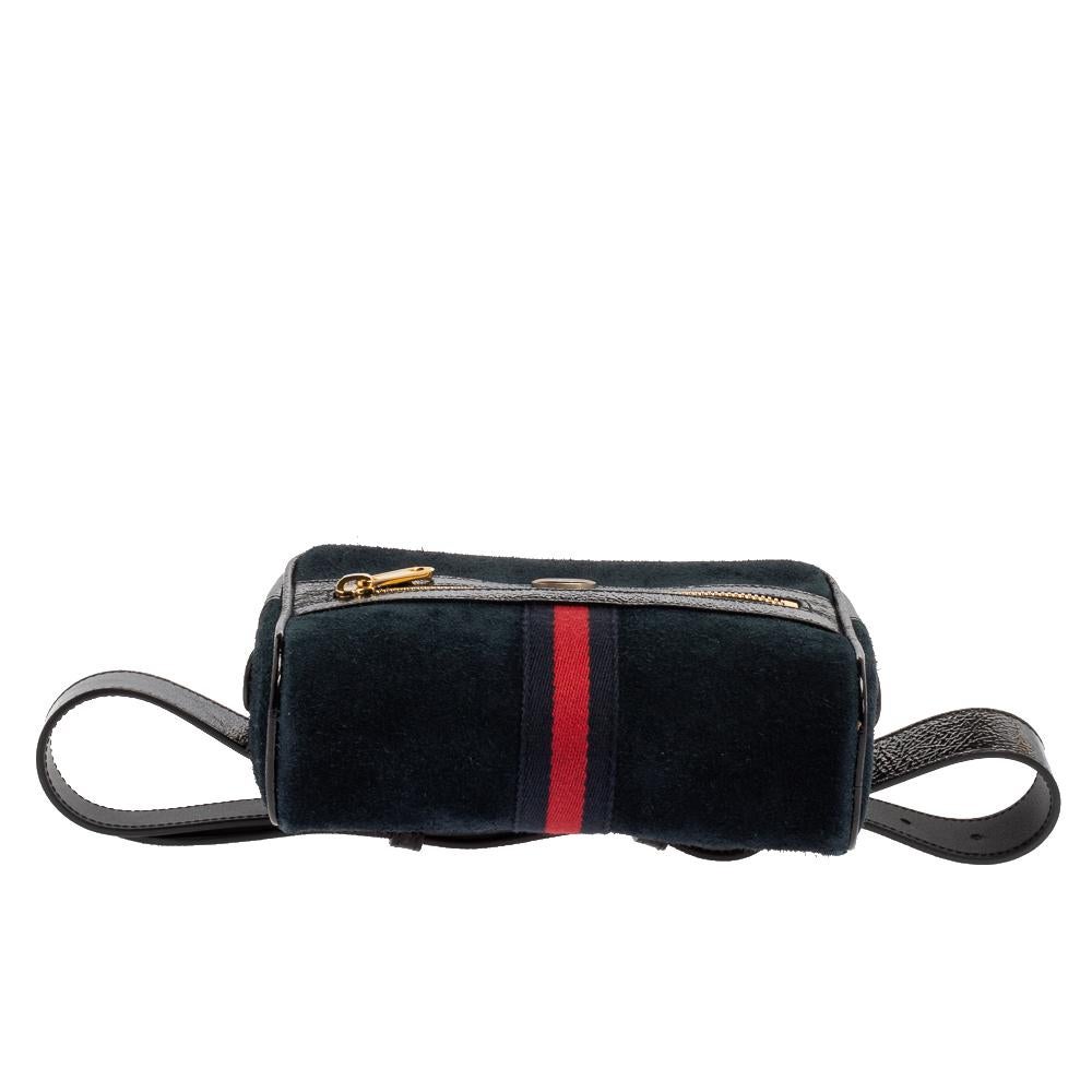Black Gucci Blue Suede and Patent Leather GG Ophidia Belt Bag