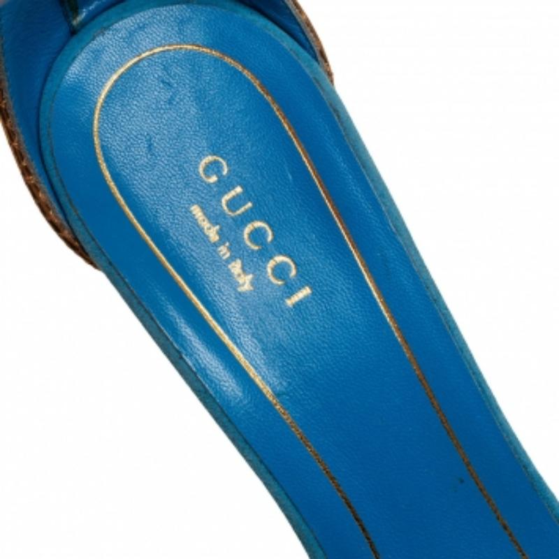 Gucci Blue Suede and Python Leather Kelis Ankle Strap Platform Sandals Size 36 For Sale 1
