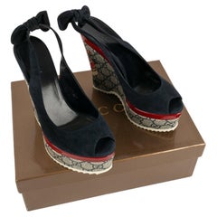 Gucci Blue Suede and Red Patent Leather Sandals