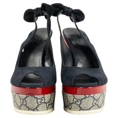 Gucci Blue Suede and Red Patent Leather Sandals