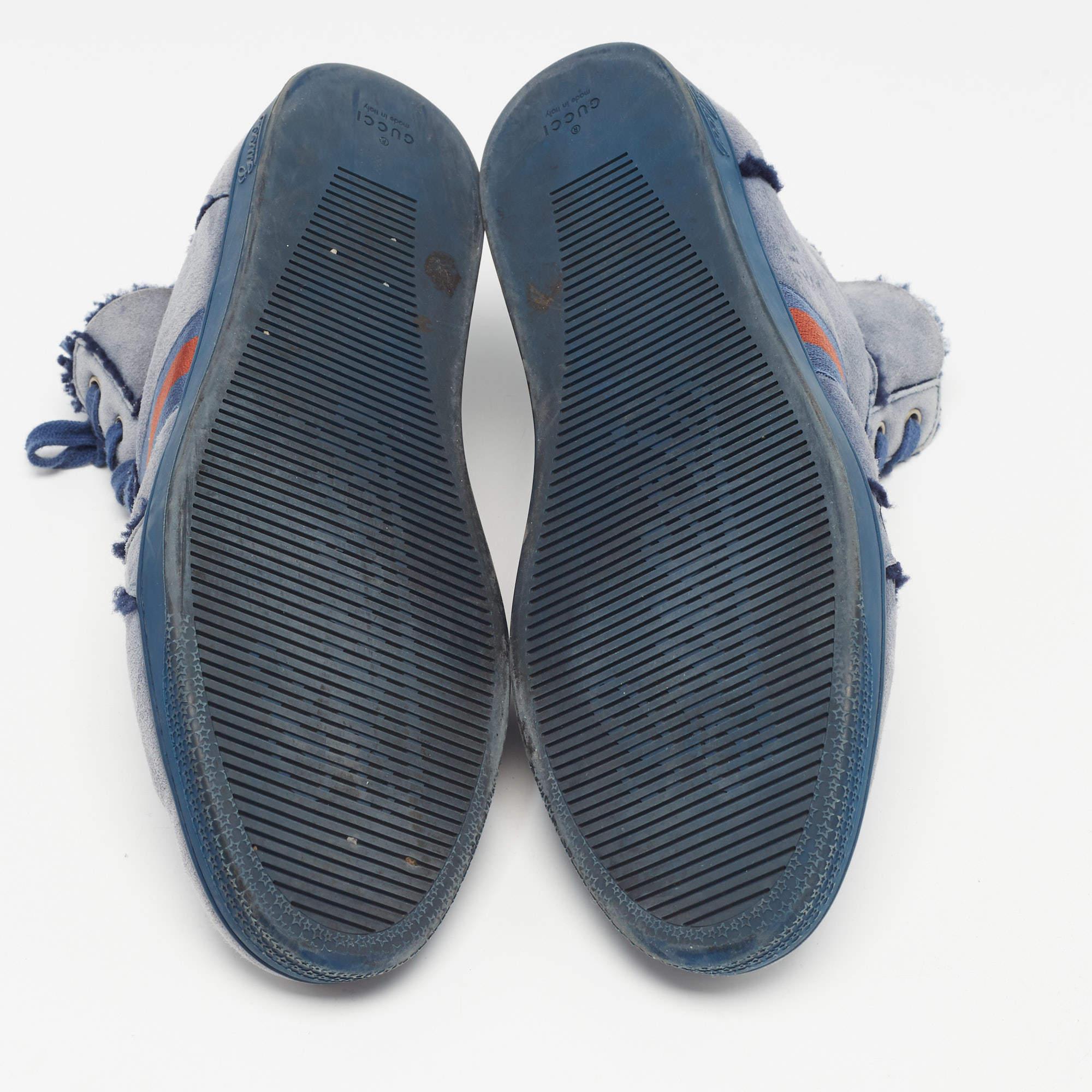 Gucci Blue Suede and Shearling Web Lace Up High Top Sneakers Size 45.5 1