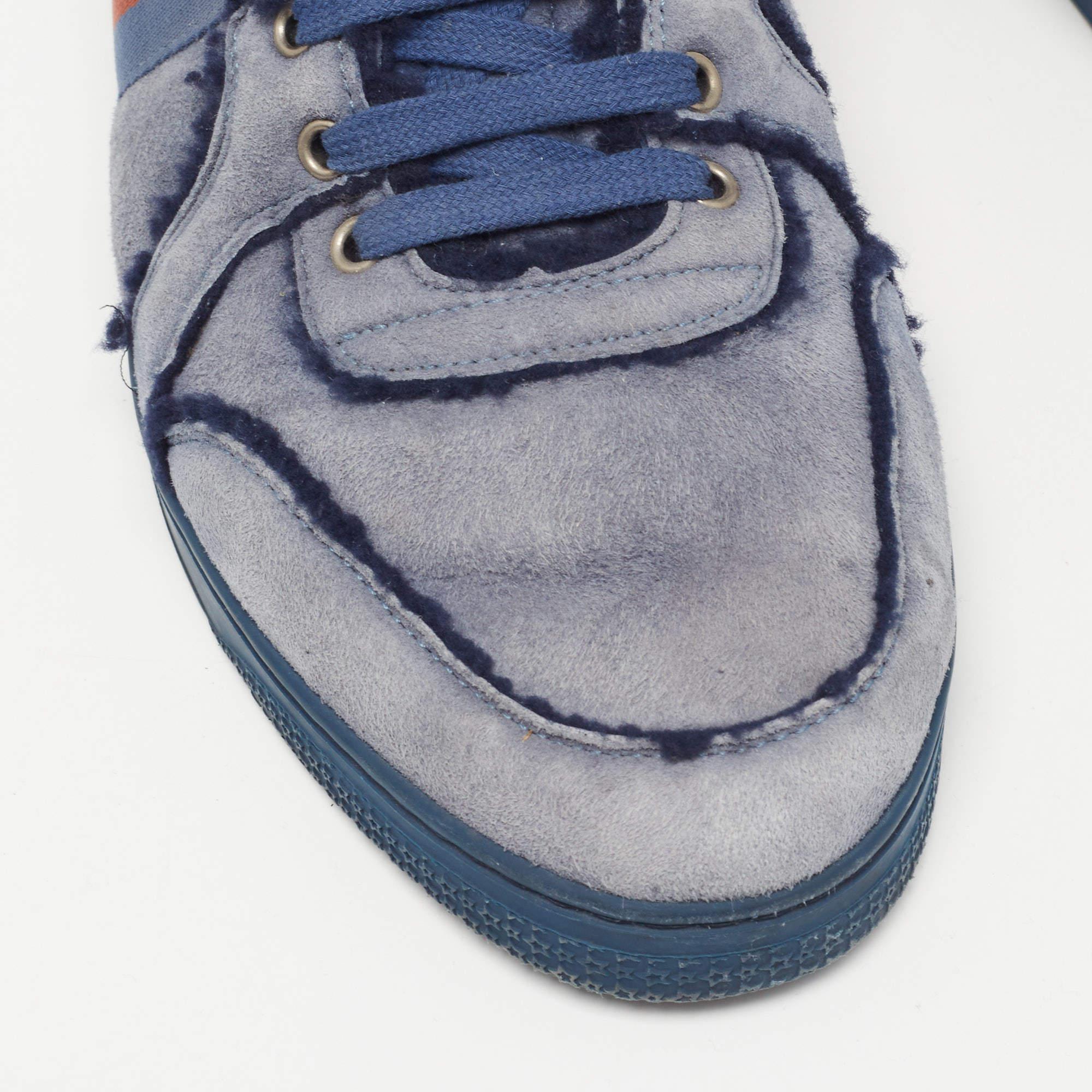 Gucci Blue Suede and Shearling Web Lace Up High Top Sneakers Size 45.5 3