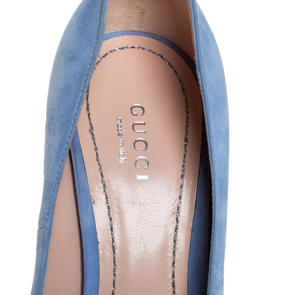 Gucci Blue Suede Dionysus Pumps Size 37.5 In Good Condition In Dubai, Al Qouz 2