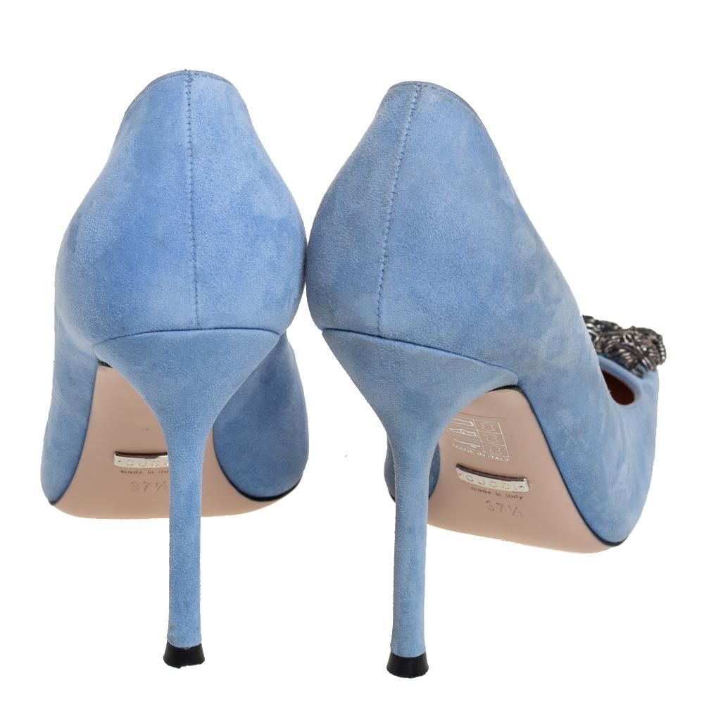 Women's Gucci Blue Suede Dionysus Pumps Size 37.5