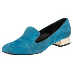 Gucci Blue Suede GG Logo Slip On Loafers Size 38.5