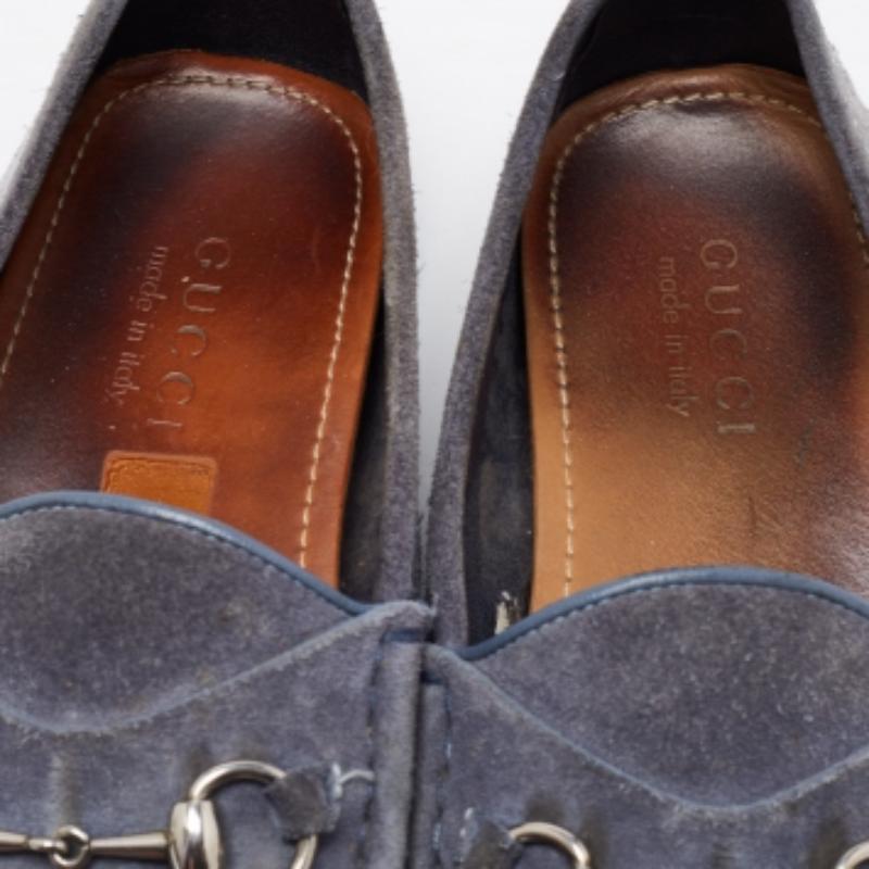 Men's Gucci Blue Suede Horsebit Driver Loafers Size 42 For Sale