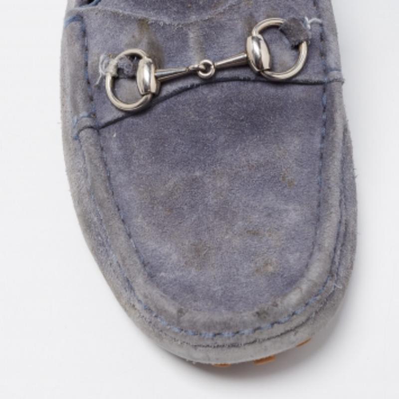 Gucci Blue Suede Horsebit Driver Loafers Size 42 For Sale 3