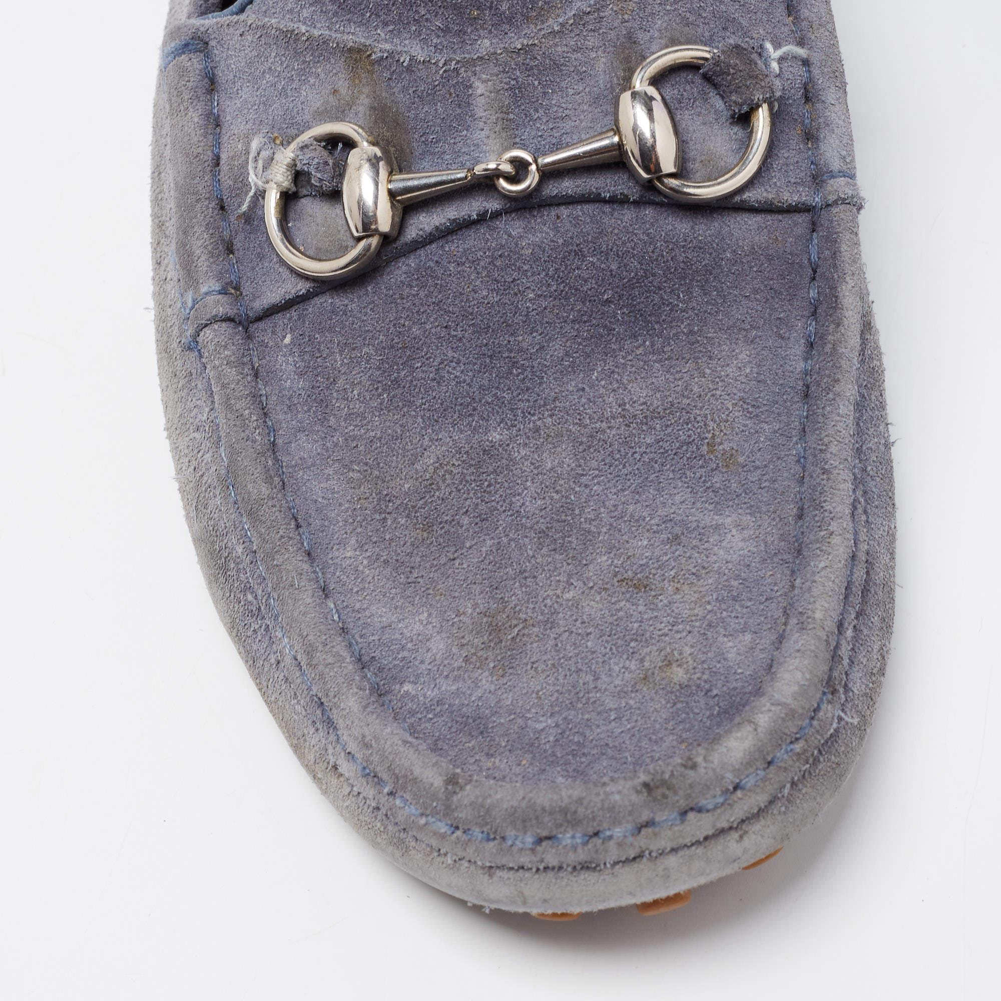 Gucci Blue Suede Horsebit Driver Loafers Size 42 4