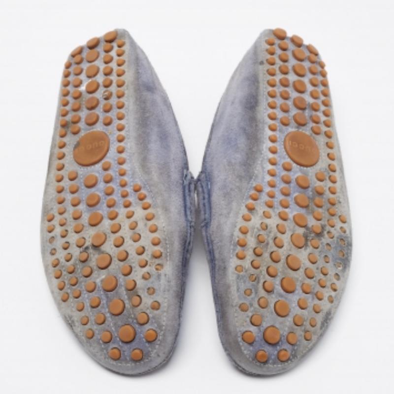 Gucci Blue Suede Horsebit Driver Loafers Size 42 For Sale 4