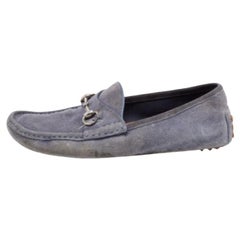 Gucci Blue Suede Horsebit Driver Loafers Size 42