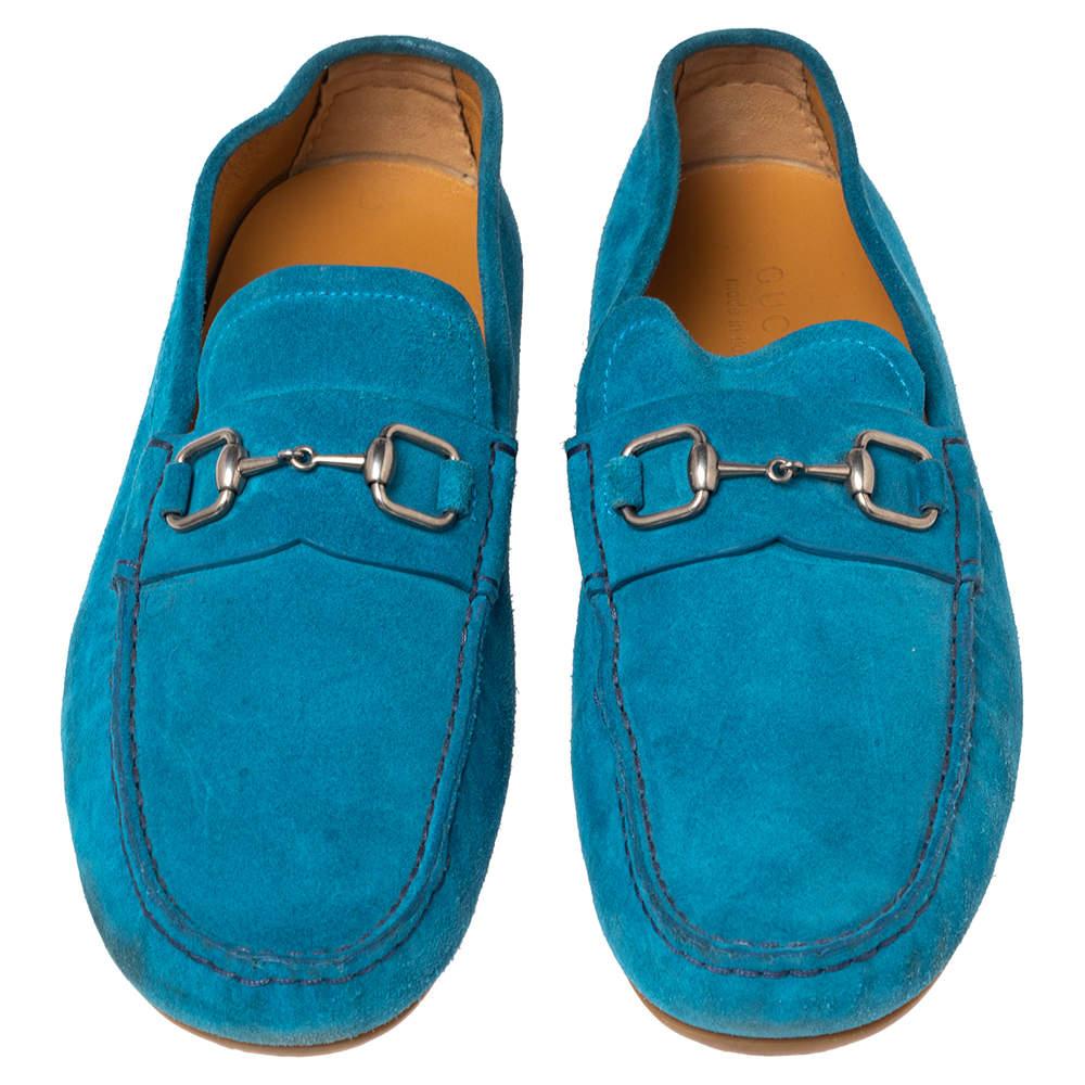 Gucci Blue Suede Horsebit Loafers Size 42.5 In Good Condition In Dubai, Al Qouz 2