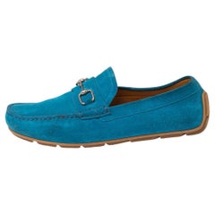Gucci Blue Suede Horsebit Loafers Size 42.5