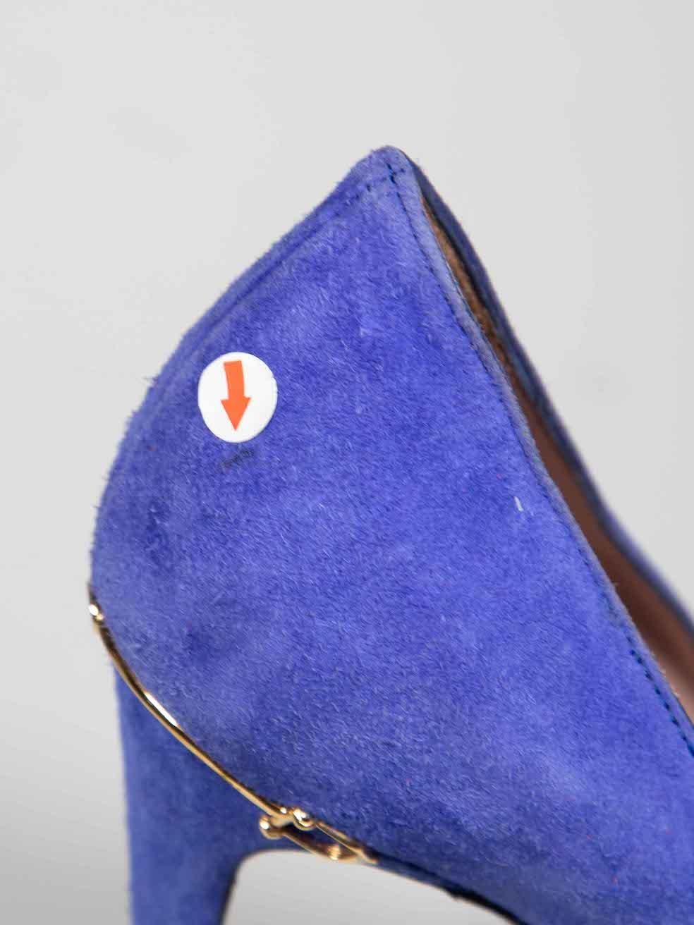 Gucci Blue Suede Horsebit Pointed Toe Pumps Size IT 38 For Sale 1