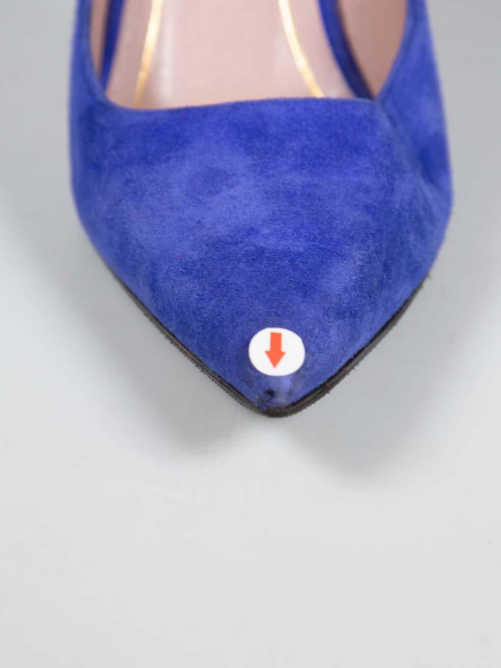 Gucci Blue Suede Horsebit Pointed Toe Pumps Size IT 38 For Sale 3