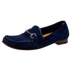 Gucci Blue Suede Horsebit Slip On Loafers Size 39.5
