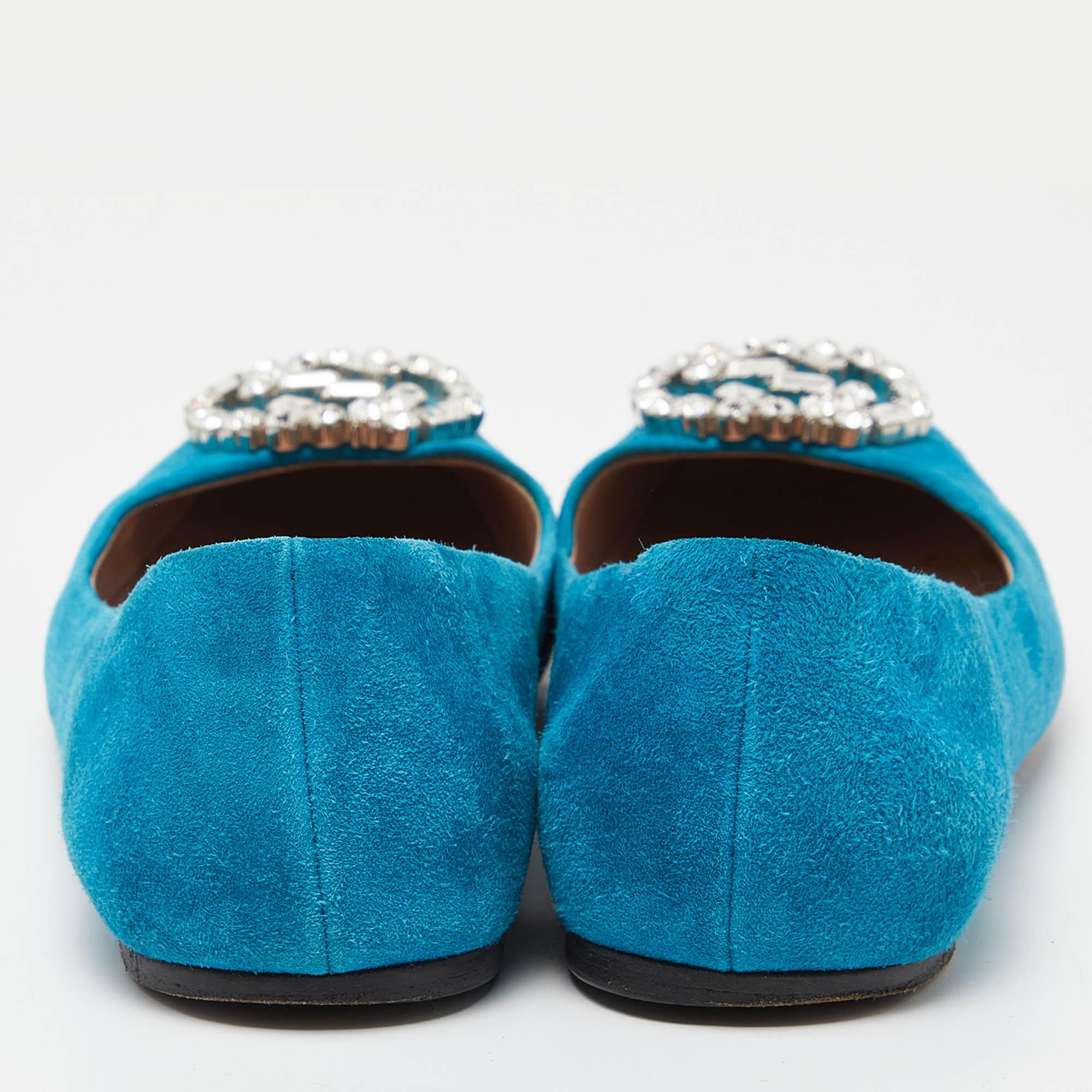 Donna Gucci Ballerine in pelle scamosciata blu con cristalli intrecciati G Taglia 36 in vendita