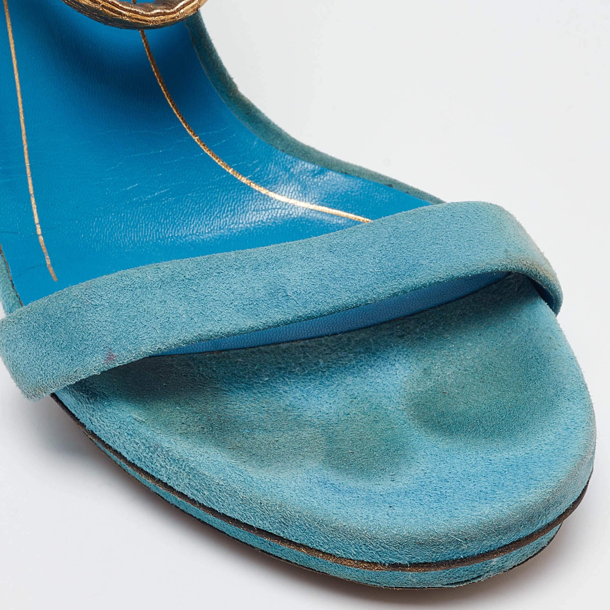 Sandales Kelis Gucci en daim bleu à lanières aux chevilles, taille 38 en vente 2