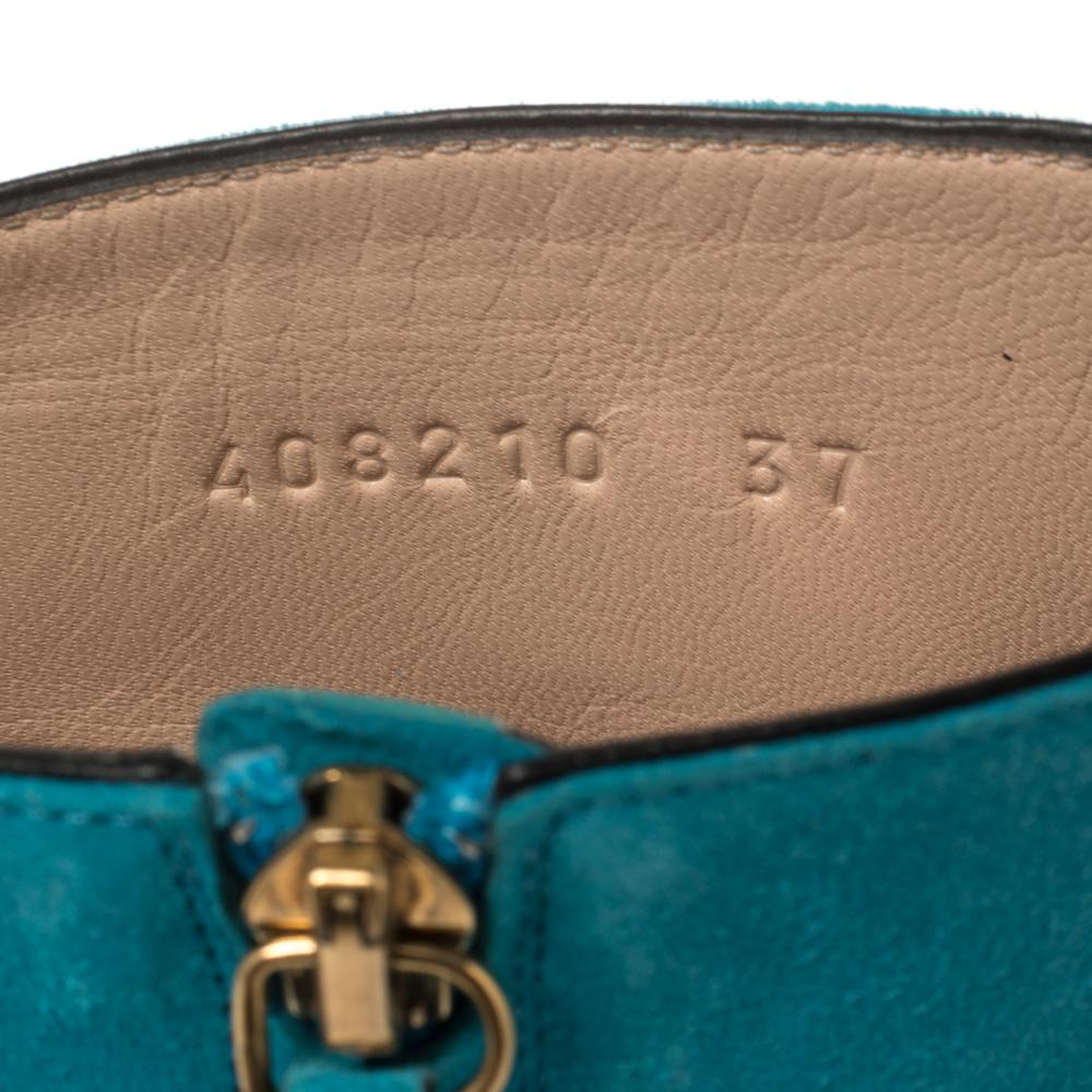 Gucci Blue Suede Marmont Fringe Detail Ankle Boots Size 37 In Good Condition In Dubai, Al Qouz 2