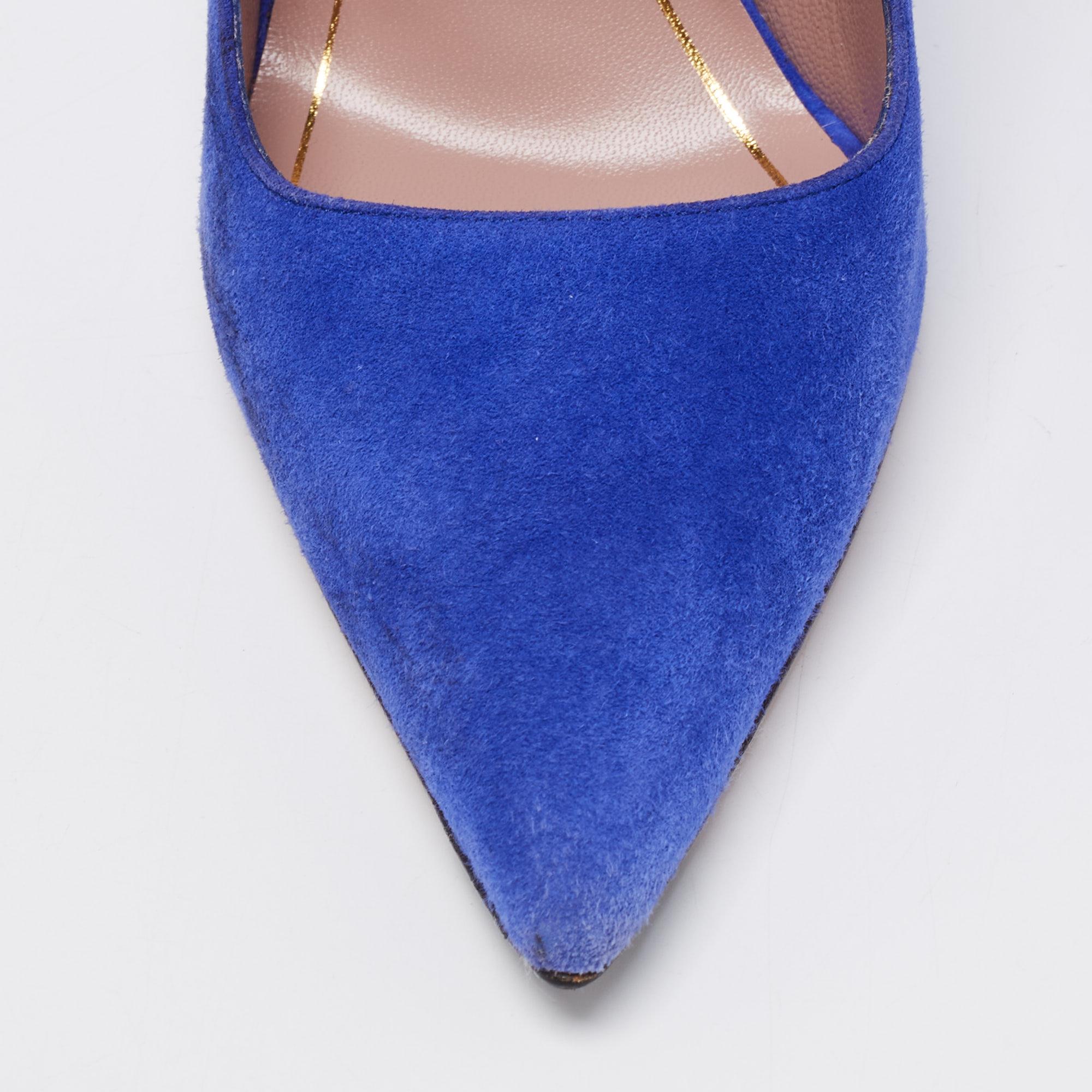 Gucci - Escarpins à bout pointu en daim bleu, taille 35,5 en vente 2