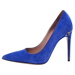 Gucci - Escarpins à bout pointu en daim bleu, taille 35,5