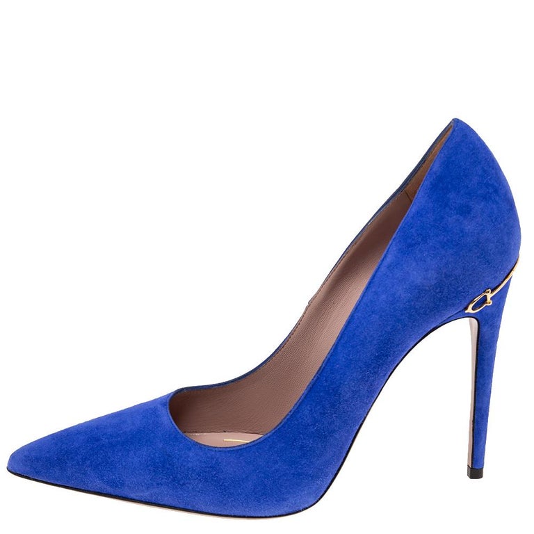 Gucci Blue Suede Pointed Toe Pumps Size 38 at 1stDibs
