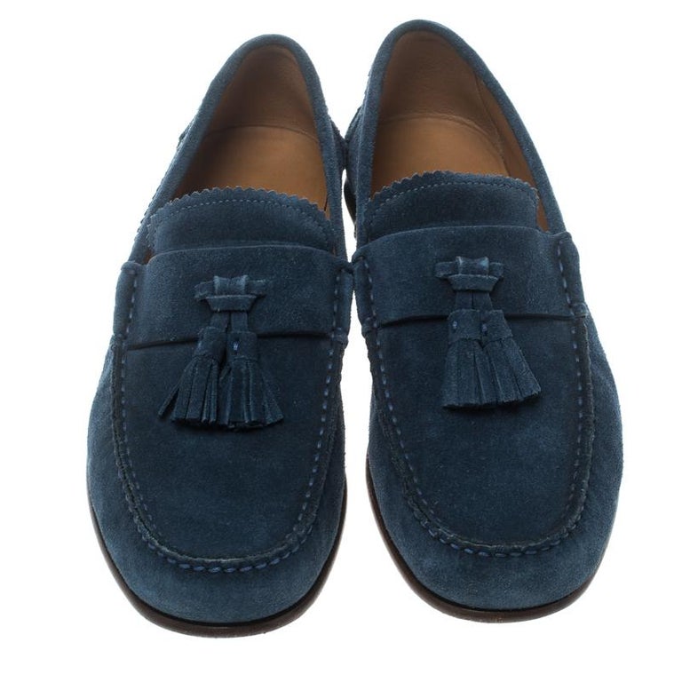 Gucci Blue Suede Queen Bamboo Trim Heel Tassel Loafers Size 40 For Sale ...