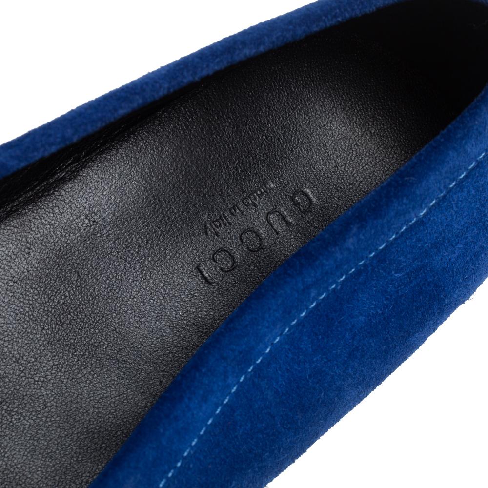 Gucci Blue Suede Slip On Loafers Size 37 In Good Condition In Dubai, Al Qouz 2