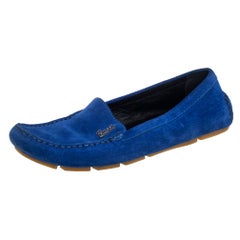 Gucci Blue Suede Slip On Loafers Size 37