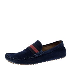 Gucci Blue Suede Web Detail Loafers Size 45