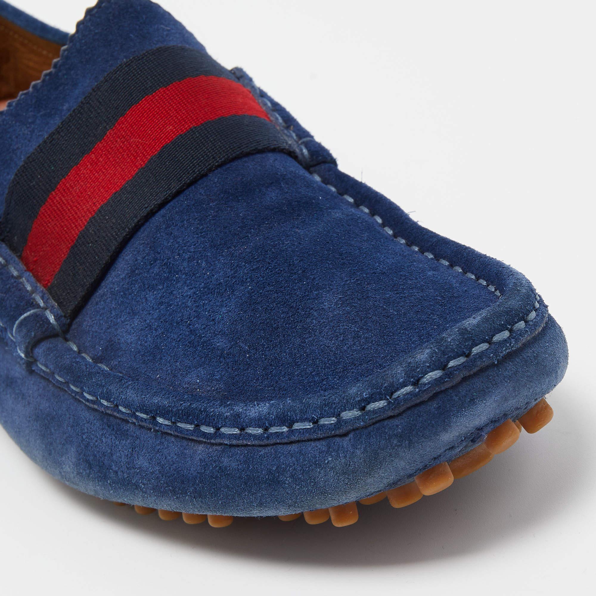 Gucci Blue Suede Web Slip On Loafers Size 42 2