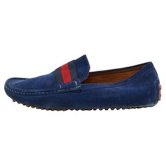 Gucci Blue Suede Web Slip On Loafers Size 42