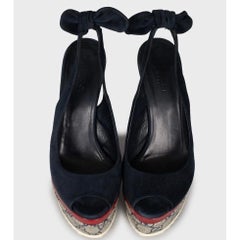 Gucci Blue Suede Wedge Sandals Size 36