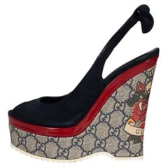 Gucci Blue Suede Wedge Sandals Size 36