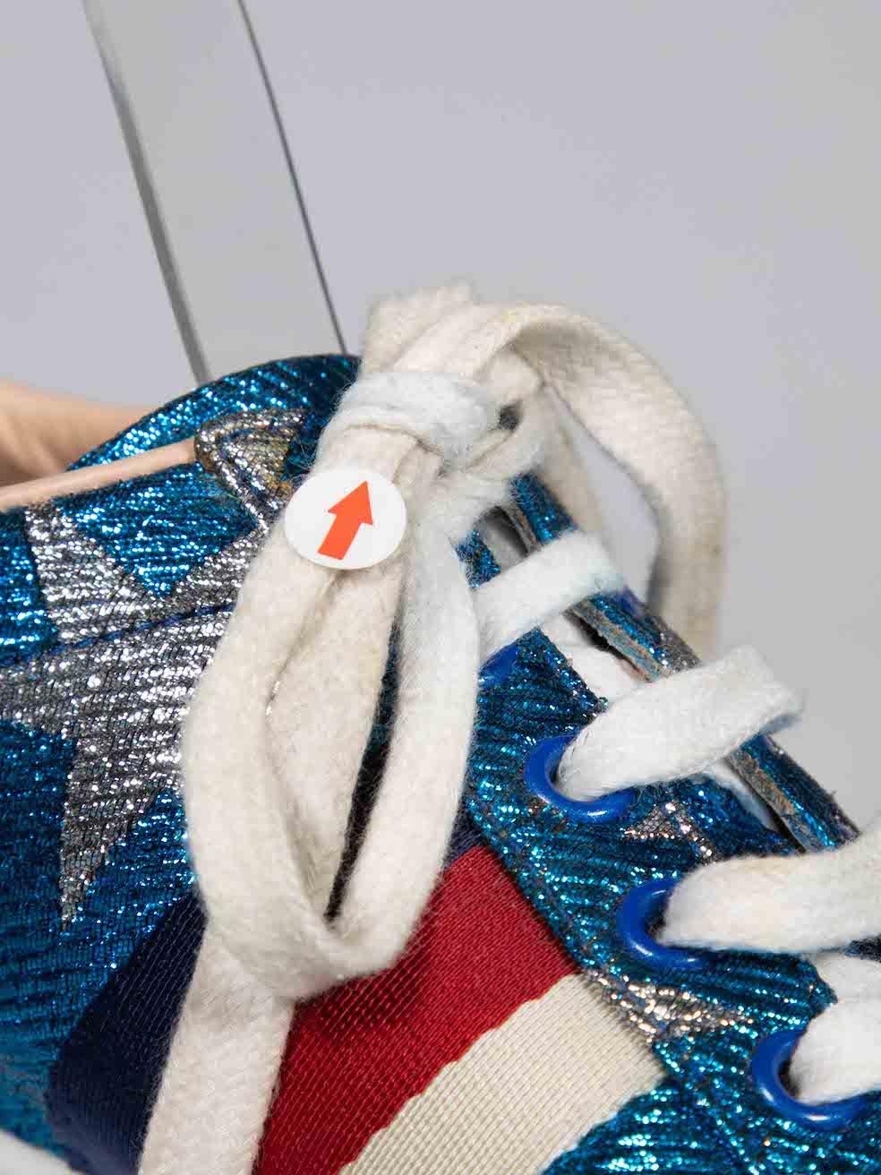 Women's Gucci Blue Sylvie Web Accent Star Trainers Size IT 37.5