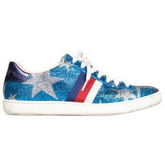 Gucci Blue Sylvie Web Accent Star Trainers Size IT 37.5
