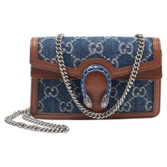 Gucci Blue/Tan GG Denim and Leather Super Mini Dionysus Crossbody Bag