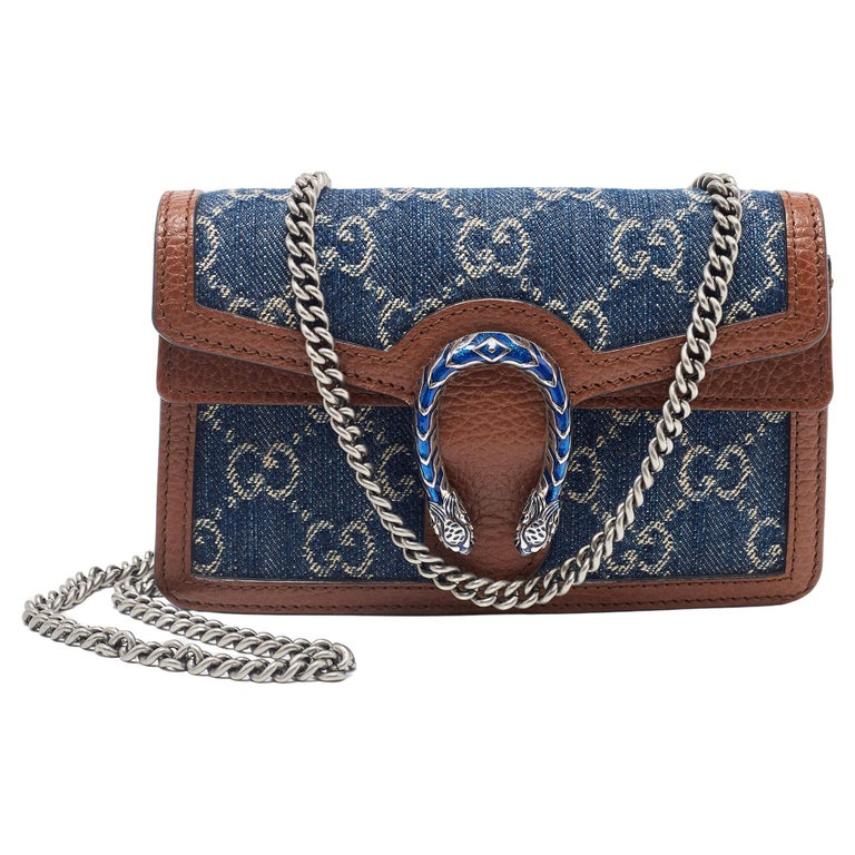 Super mini sac à bandoulière Gucci GG Dionysus bleu/brun clair en denim et  cuir En vente sur 1stDibs
