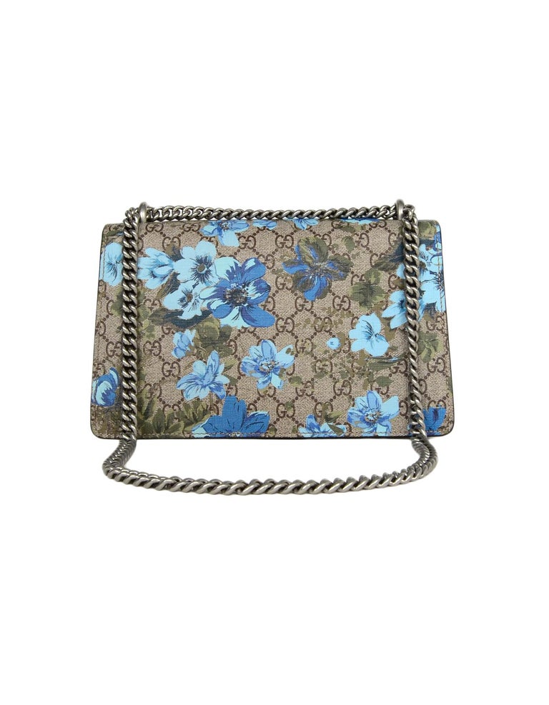 Gucci Blue/Taupe Embroidered GG Supreme Monogram Blooms Small Dionysus Bag For Sale at 1stdibs