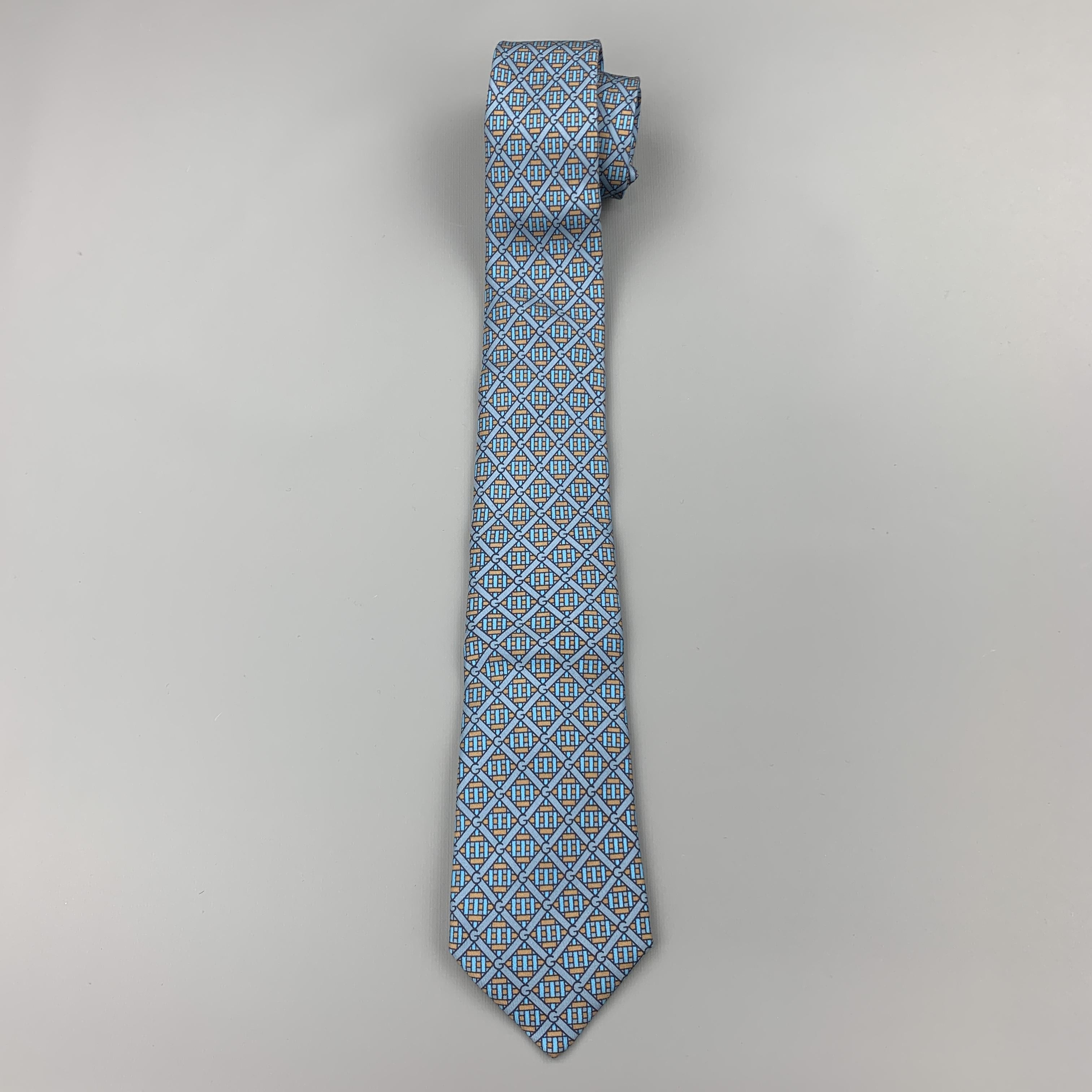 Gray GUCCI Blue & Taupe Interlock G Monogram Print Silk Tie