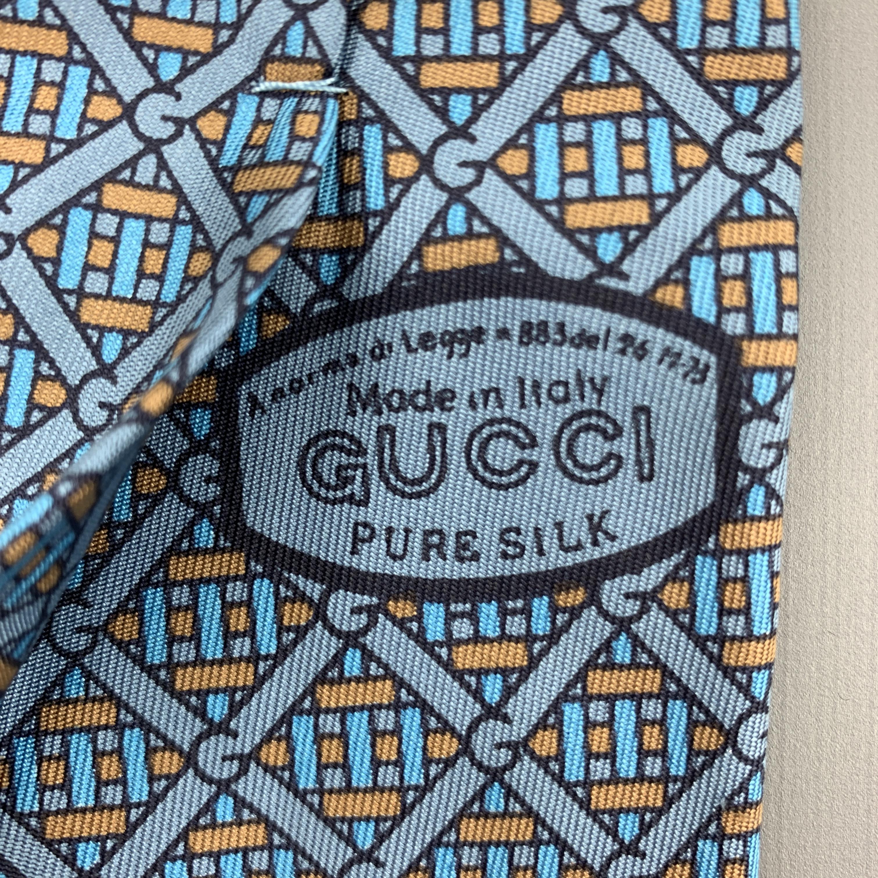 Men's GUCCI Blue & Taupe Interlock G Monogram Print Silk Tie