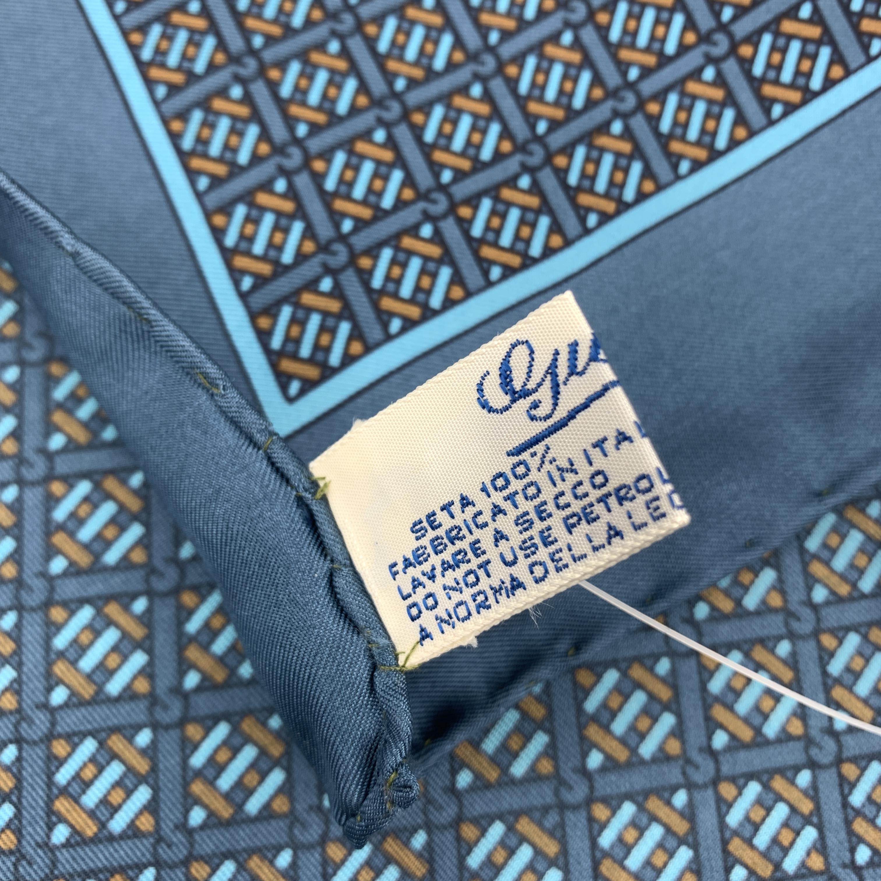 GUCCI Blue & Taupe Interlock G Monogram Silk Pocket Square In Good Condition In San Francisco, CA