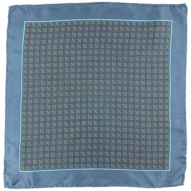 GUCCI Blue and Taupe Interlock G Monogram Silk Pocket Square at 1stDibs   monogram pocket square, taupe pocket square, personalized silk pocket  squares
