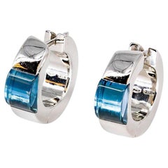 Gucci Blue Topaz and 18K White Gold Hoop Earrings
