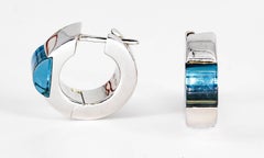 Gucci Blue Topaz and White Gold Hoop Earrings