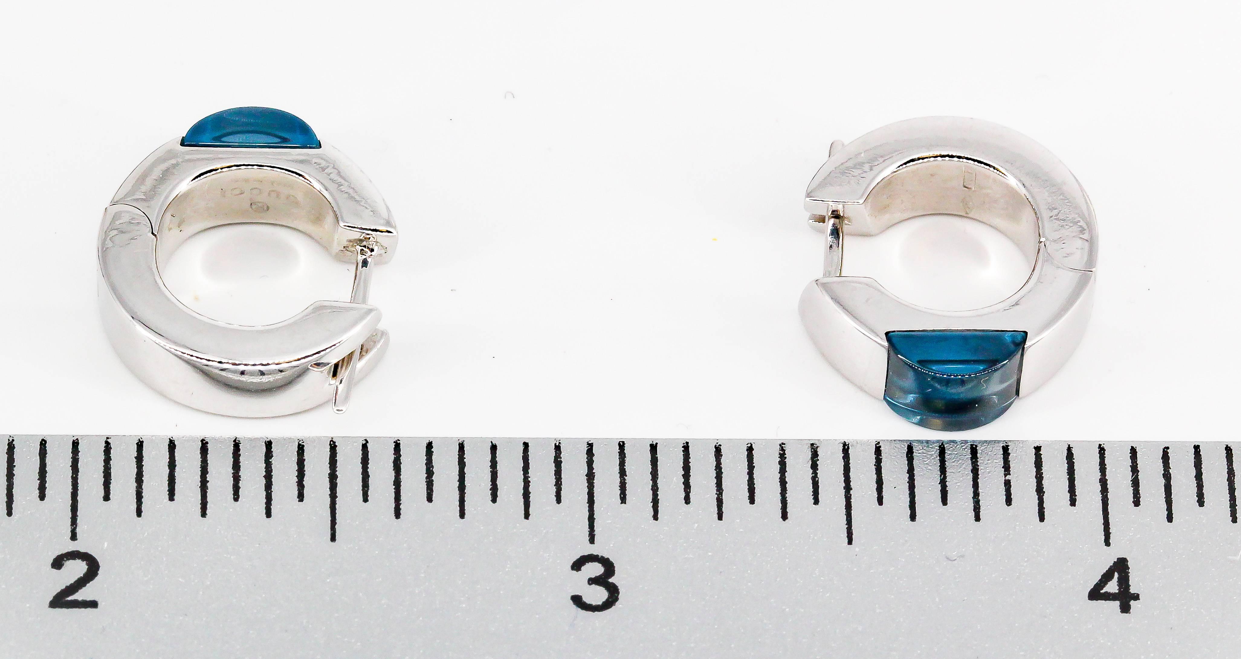 Women's Gucci Blue Topaz and White Gold Hoop Earrings
