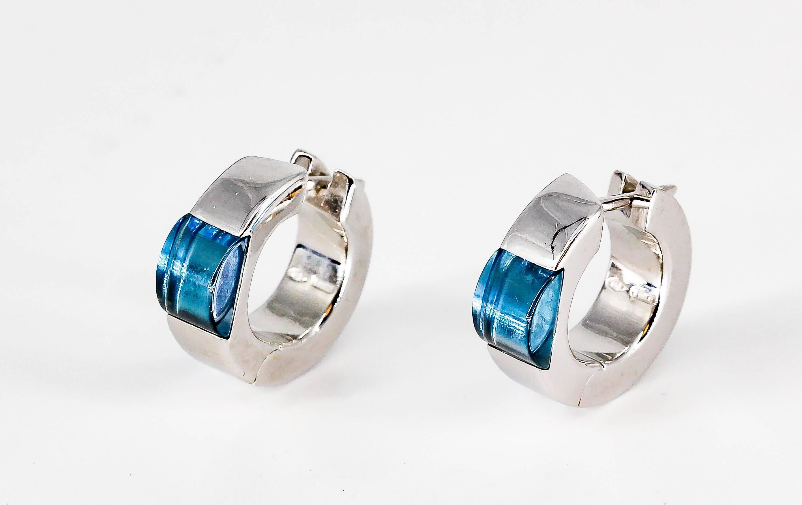 Gucci Blue Topaz and White Gold Hoop Earrings 2