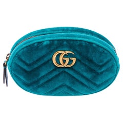 Gucci Blue Turquoise Chevron Velvet Matelasse GG Marmont Belt Waist Bag 75
