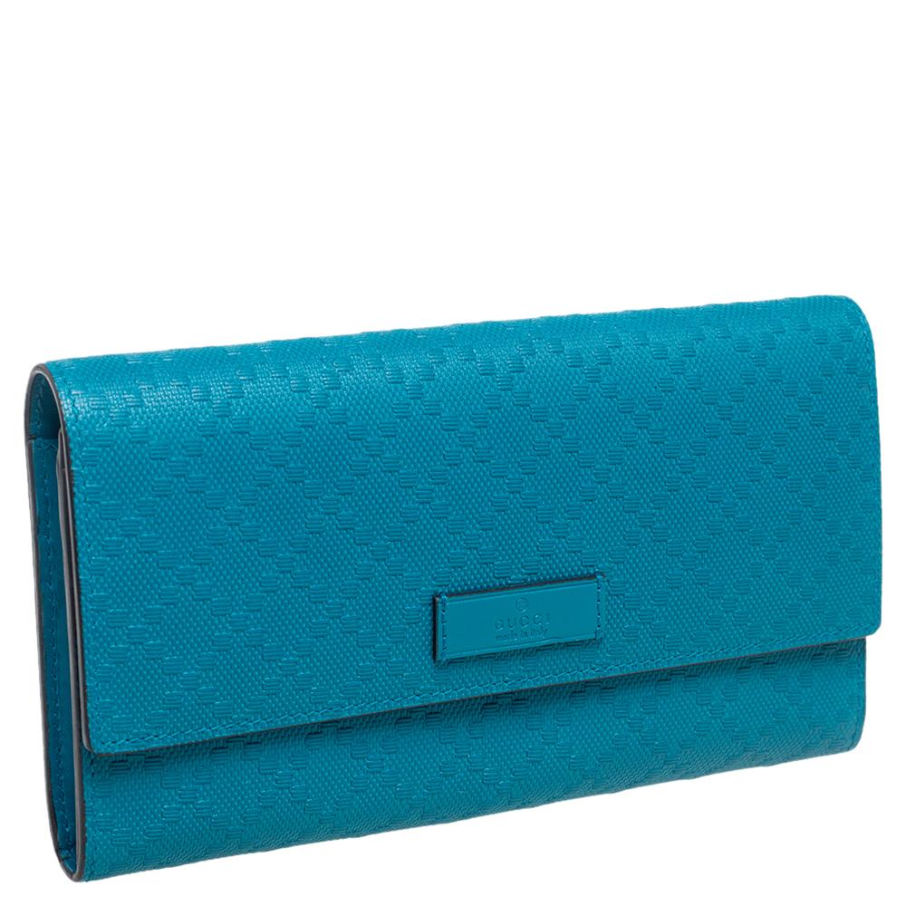 Gucci Blue Turquoise Diamante Leather Flap Continental Wallet 5