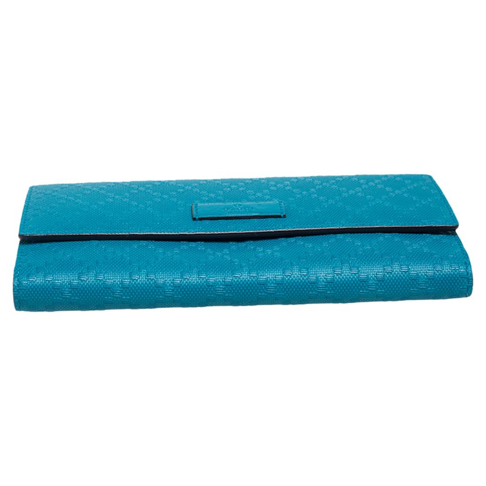 Gucci Blue Turquoise Diamante Leather Flap Continental Wallet 6