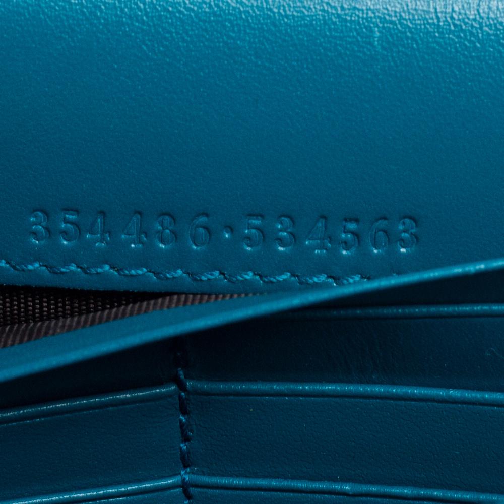 Gucci Blue Turquoise Diamante Leather Flap Continental Wallet In Good Condition In Dubai, Al Qouz 2